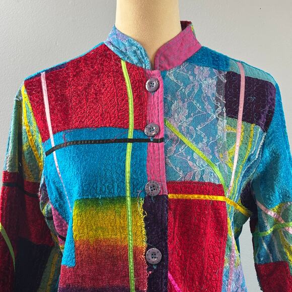 Studio Works Womens Patchwork Blazer Velvet Bold Abstract Multicolor Petite Sm - Picture 4 of 10